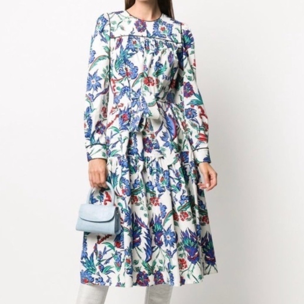 Tory Burch Quilted Yoke Cotton Midi Dress Porcelain Thistle Tory Burch Size US L